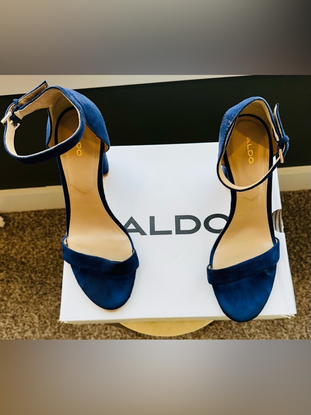 ALDO Navy Blue Suede Ankle-Strap Block Heels